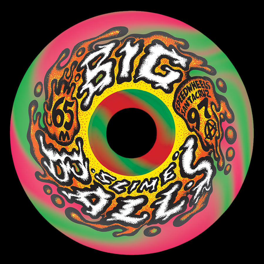 65mm Big Balls Pink Green Swirl 97a Slime Balls Skateboard Wheels