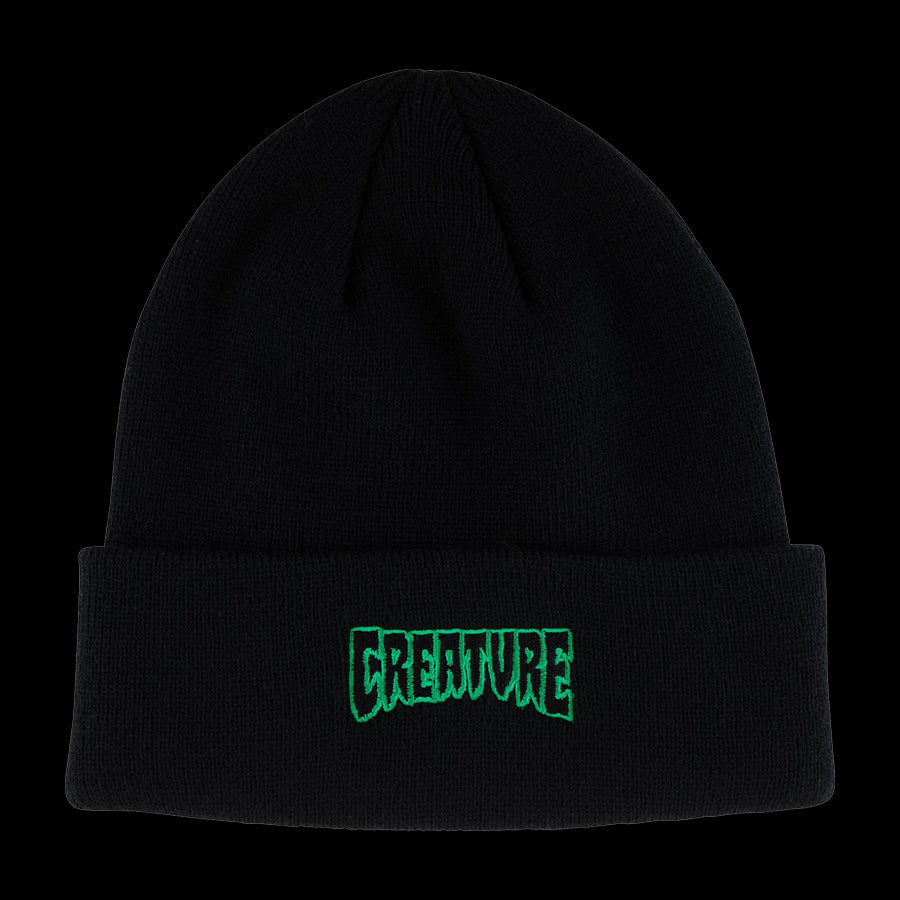 Creature Logo Outline Beanie Long Shoreman Hat Unisex Black