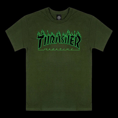 Thrasher Flame Tee Forest Green