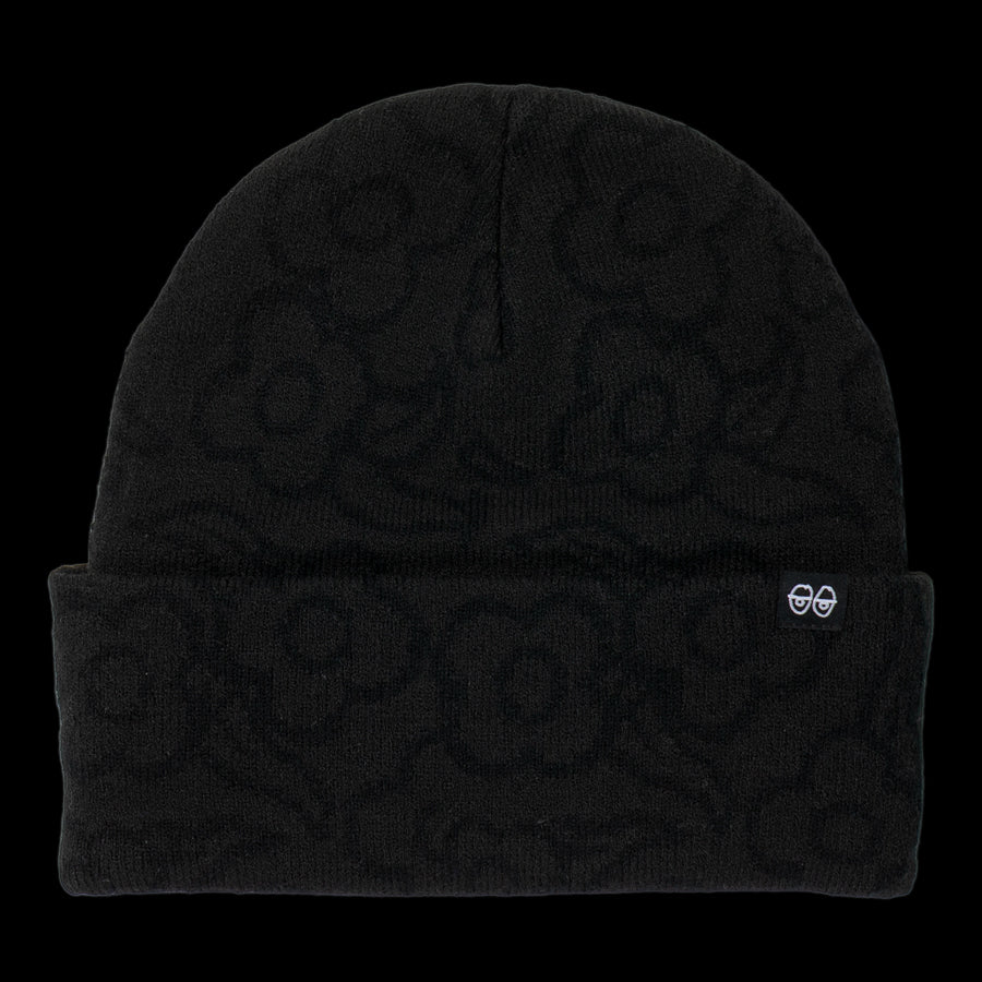 Krooked Flowers Eyes Clip Cuff Beanie - Black