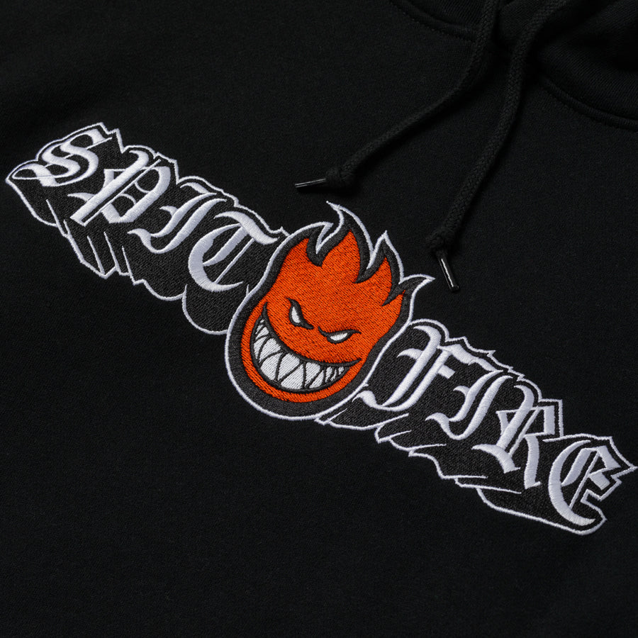Spitfire Old English Bighead EMB Embroidered Hoodie - Black